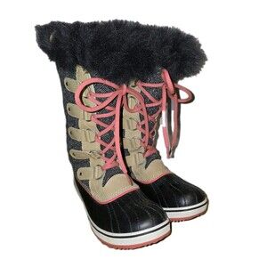 SOREL TOFINO Sz 7.5 Tall NL2012-373 Blk Red Lace-Up Faux Fur Winter Snow Boots